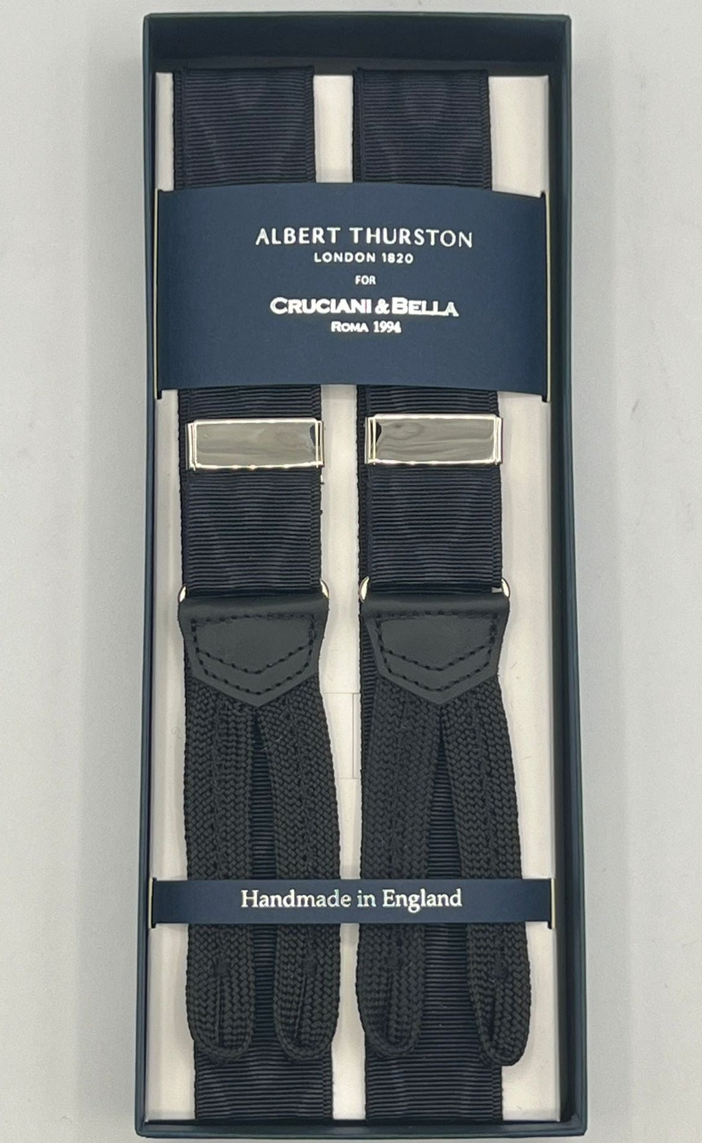 Albert Thurston - Woven Barathea Braces  - 32 mm -  Black Plain Moiré  # 6763