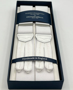 Albert Thurston for Cruciani & Bella Made in England Adjustable Sizing 35 mm elastic  braces White Plain Braid ends Y-Shaped Nickel Fittings Size: XL