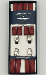 Albert Thurston for Cruciani & Bella Made in England Clip on Adjustable Sizing 35 mm elastic braces Red Melange and Red Stripe X-Shaped Nickel Fittings Size: L