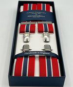 Albert Thurston for Cruciani & Bella Made in England Clip on Adjustable Sizing 35 mm elastic braces Red, White and Blue Stripes color X-Shaped Nickel Fittings Size: XL