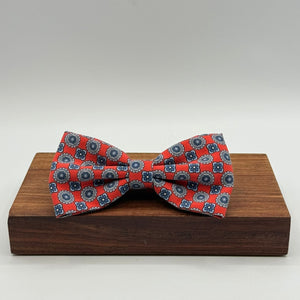 Cruciani & Bella Bow Ties - Printed Madder Silk  - Pale Red, Blue and Light Blue motif #8002