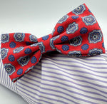 <ul> <li>Cruciani &amp; Bella Bow Tie</li> <li>100% Printed Madder Silk&nbsp;</li> <li>Handmade in Italy</li> <li>Red, Light Blue and Off White motif&nbsp;&nbsp;</li> <li>Handcrafted in Italy</li> <li>Coated metal Labels</li> <li>Bow Tie</li> </ul>