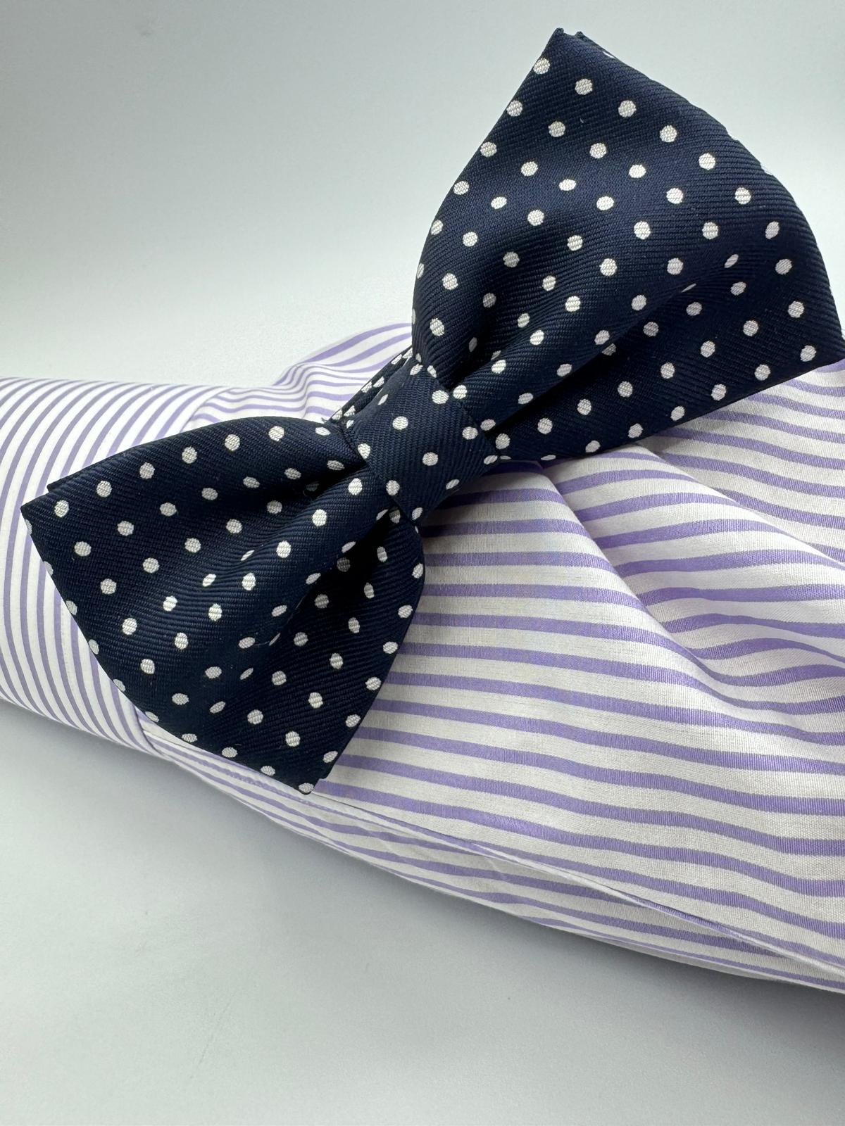 Cruciani & Bella Bow Ties - Printed  Silk  - Blue and White Polka Dots #8008