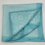 Cruciani &amp; Bella Hand-rolled&nbsp;&nbsp; 100% Silk Aquamarine and White Double Faces Patterned&nbsp; Motif&nbsp; Pocket Square Made in England 33 cm X 33 cm