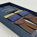 Albert Thurston for Cruciani &amp; Bella Made in England Adjustable Sizing 35 mm&nbsp; Braces Azure Blue Plain Braces Braid ends Y-Shaped Gold Fittings Size: MULTIFIT