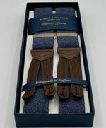 Albert Thurston for Cruciani &amp; Bella Made in England Adjustable Sizing 35 mm Elastic Braces Blue Melange Plain Braid ends Y-Shaped Gold Fittings Size: MULTIFIT