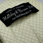 N.O.S Holliday &amp; Brown 100% Silk&nbsp; Wowen Jaquard Tipped Tie Ivory Tie Light Green Square Handmade in England 9,5 cm x 146 cm