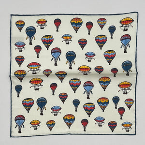 Cruciani &amp; Bella
Hand-rolled&nbsp;&nbsp;
100% Silk
White, Red, Yellow and Light Blue

Balloon Motif Pocket Square
Made in Italy
33 cm X 33 cm