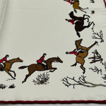 Cruciani &amp; Bella
Hand-rolled&nbsp;&nbsp;
100% Silk
Off White, Red, Brown and Light Brown

Horses Motifs Pocket Square
Made in Italy
33 cm X 33 cm