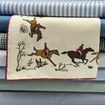 Cruciani &amp; Bella
Hand-rolled&nbsp;&nbsp;
100% Silk
Off White, Red, Brown and Light Brown

Horses Motifs Pocket Square
Made in Italy
33 cm X 33 cm