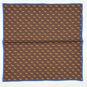 Cruciani &amp; Bella
Hand-rolled&nbsp;&nbsp;

100% Wool
Brown, Brick, Olimpic Blue
Double Faces
Basset Hound and Paisley Motif&nbsp; Pocket Square
Handmade in Italy

33 cm X 33 cm