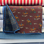Cruciani &amp; Bella
Hand-rolled&nbsp;&nbsp;

100% Wool
Red Wine, Brown, Blue, Green and White
Double Faces
Horses and Paisley Motif&nbsp; Pocket Square
Handmade in Italy

33 cm X 33 cm