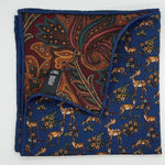 Cruciani &amp; Bella
Hand-rolled&nbsp;&nbsp;

100% Wool
Olimpic Blue, Brown, Red Wine Yellow
Double Faces
Woodland and Paisley Motif&nbsp; Pocket Square
Handmade in Italy

33 cm X 33 cm
