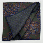 Holliday &amp; Brown for Cruciani &amp; Bella
Hand-rolled&nbsp;&nbsp;

100% Silk
Green, Brown, Blue&nbsp;
Double Faces
Motif&nbsp; Pocket Square
Handmade in Italy

32 cm X 32 cm