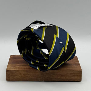 Cruciani &amp; Bella
100% Silk&nbsp;
Woven Jaquard
Self Tipped Tie
Black, Light Blue, Pistachio Green and White Stripes
Handmade in Italy
9cm x 148 cm
New Old Stock