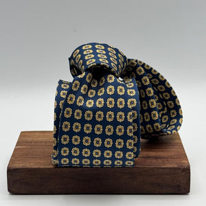 Cruciani &amp; Bella
100% Printed Silk&nbsp;
Tipped
Blue, Beige, Yellow and Light Blue Motif Tie
Handmade in Italy
8,5 cm x 148 cm
New Old Stock