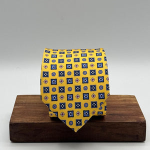 N.O.S. Cruciani & Bella - Printed Silk - Yellow, Blue, Light Blue,White and Red Motif Tie #9318