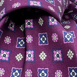 Cruciani &amp; Bella
100% Printed Silk&nbsp;
Tipped
Purple, Pink, Light Blue, White and Yellow Motif Tie
Handmade in Italy
8,5 cm x 148 cm
New Old Stock