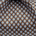 Cruciani &amp; Bella
100% Printed Silk&nbsp;
Tipped
Dark Blue, Brown, Light Blue and White Motif Tie
Handmade in Italy
8,5 cm x 148 cm
New Old Stock