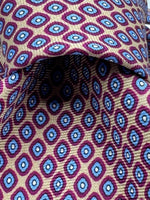 Cruciani &amp; Bella
100% Printed Silk&nbsp;
Tipped
Beige, Red, Light Blue and White Motif Tie
Handmade in Italy
8,5 cm x 148 cm
New Old Stock