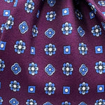 N.O.S. Cruciani & Bella - Printed Silk - Red Wine, Light Blue and White Motif Tie #9313