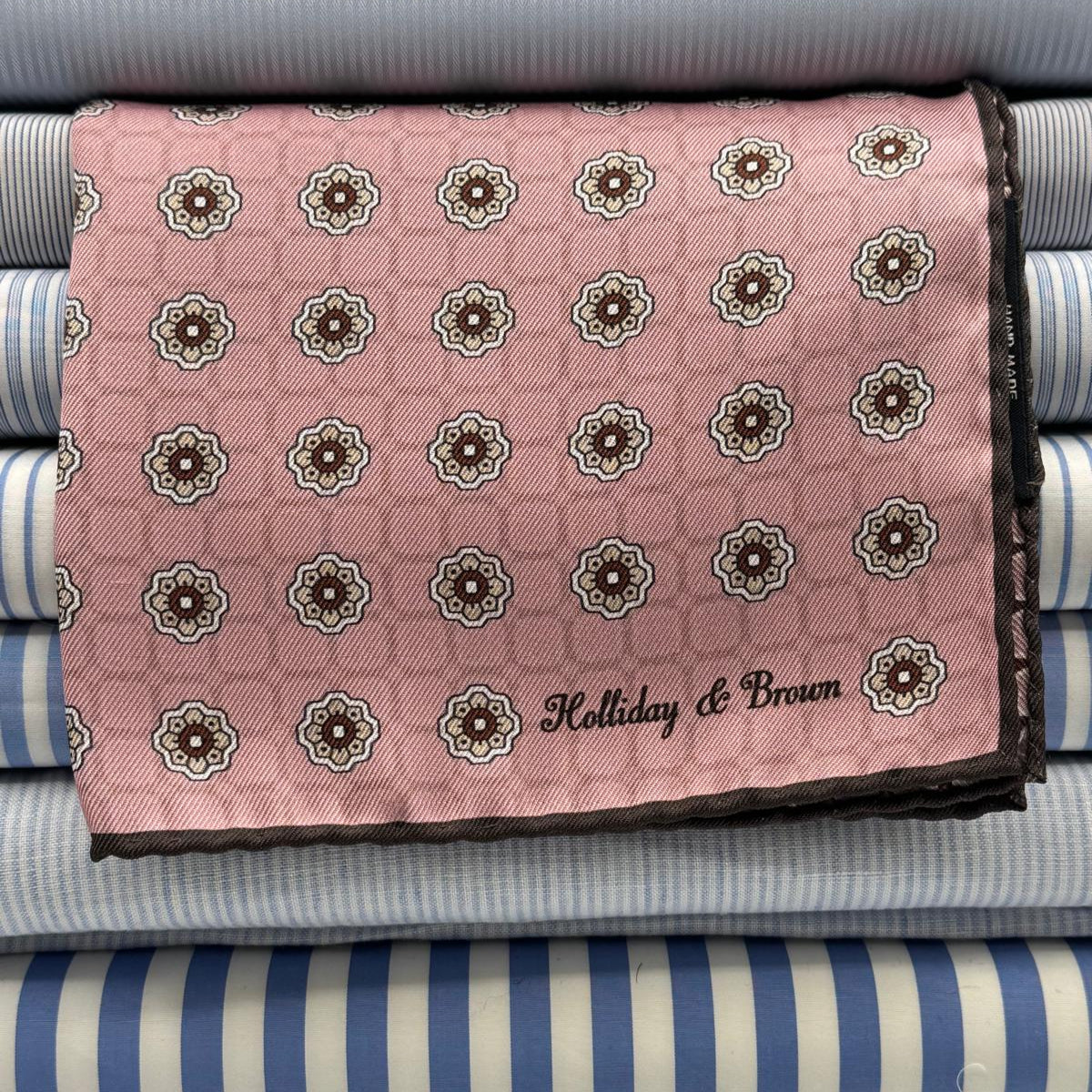 Holliday & Brown - Silk - Antique Pink, Light Brown, Sand and White Motif Pocket Square #9382
