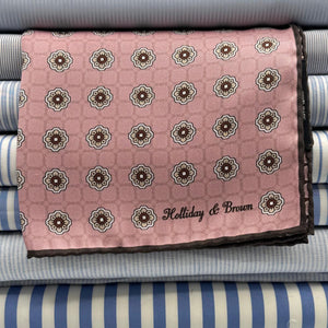 Holliday & Brown - Silk - Antique Pink, Light Brown, Sand and White Motif Pocket Square #9382