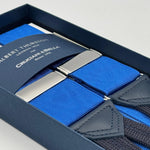 Albert Thurston for Cruciani &amp; Bella
Made in England
Adjustable Sizing
40 mm Woven Barathea
Royal Blue Moirè Plain Color Braces
Braid ends
Y-Shaped
Nickel Fittings
Size Multifit Adjustable&nbsp;Length:&nbsp;115cm (= 45 inch) Maximum