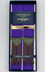 Albert Thurst
on for Cruciani &amp; Bella
Made in England

40 mm Woven Barathea&nbsp;
Purple braces
Braid ends
Y-Shaped
Gold Fittings
Size Multifit Adjustable&nbsp;Length:&nbsp;115cm (= 45 inch) Maximum