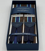 Albert Thurston for Cruciani &amp; Bella
Made in England
Adjustable Sizing
40 mm Woven Barathea&nbsp;
Brown, Blue and Light Blue Stripes&nbsp; Motif&nbsp; Braces
Y-Shaped
Nickel Fittings
Size Multifit Adjustable&nbsp;Length:&nbsp;115cm (= 45 inch) Maximum