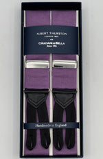 Albert Thurst
on for Cruciani &amp; Bella
Made in England

40 mm Woven Barathea&nbsp;
Amethyst Plain braces
Braid ends
Y-Shaped
Nickel Fittings
Size Multifit Adjustable&nbsp;Length:&nbsp;115cm (= 45 inch) Maximum