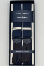 Albert Thurston for Cruciani &amp; Bella
Made in England
Adjustable Sizing
35 mm elastic&nbsp; braces
Navy Blue Plain
Braid ends
Y-Shaped
Nickel Fittings
Size Multifit Adjustable&nbsp;Length:&nbsp;115cm (= 45 inch) Maximum