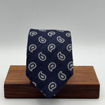 Cruciani &amp; Bella
100% Silk&nbsp;

Tipped&nbsp;
Blue and Silver Paisley Motif

Handmade in Italy
8 cm x 148 cm
New Old Stock