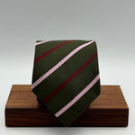Cruciani &amp; Bella
50% Cotton 50% Silk&nbsp;

Self Tipped&nbsp;
Green, Pink and Red stripes

Handmade in Italy
9 cm x 148 cm
New Old Stock