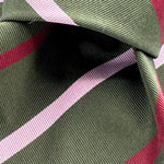 Cruciani &amp; Bella
50% Cotton 50% Silk&nbsp;

Self Tipped&nbsp;
Green, Pink and Red stripes

Handmade in Italy
9 cm x 148 cm
New Old Stock