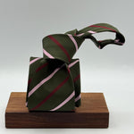 Cruciani &amp; Bella
50% Cotton 50% Silk&nbsp;

Self Tipped&nbsp;
Green, Pink and Red stripes

Handmade in Italy
9 cm x 148 cm
New Old Stock