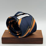 Cruciani &amp; Bella
100% Silk&nbsp;

Self Tipped&nbsp;
Bleu, Orange, Yellow and Tourquoise stripes

Handmade in Italy
9 cm x 148 cm
New Old Stock