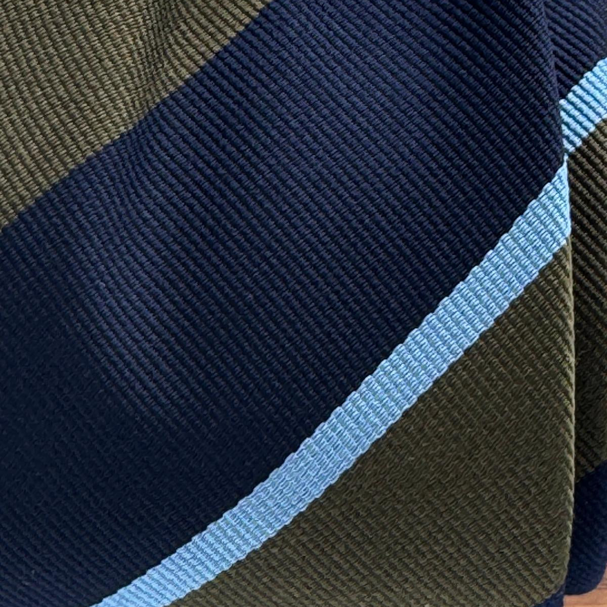 Cruciani &amp; Bella
100% Silk
Tipped
Blue, Green and Light Blue Stripes Tie
Handmade in Italy
8 cm x 148 cm
New Old Stock