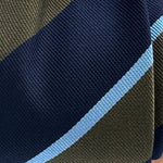 Cruciani &amp; Bella
100% Silk
Tipped
Blue, Green and Light Blue Stripes Tie
Handmade in Italy
8 cm x 148 cm
New Old Stock