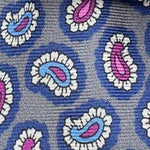 Cruciani &amp; Bella
100% Printed Silk&nbsp;
Tipped
Grey, Light Blue, Pink and White&nbsp;
Paisley Motif Tie
Handmade in Italy
8,5 cm x 148 cm
New Old Stock