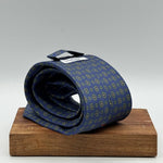 Cruciani &amp; Bella
100% Printed Silk&nbsp;
Tipped
Blue, Green and Ocra Motif Tie
Handmade in Italy
8,5 cm x 148 cm
New Old Stock