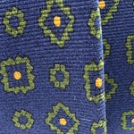 Cruciani &amp; Bella
100% Printed Silk&nbsp;
Tipped
Blue, Green and Ocra Motif Tie
Handmade in Italy
8,5 cm x 148 cm
New Old Stock