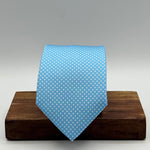 Cruciani &amp; Bella
100% Printed Silk&nbsp;
Tipped
Baby Blue and White Polka Dots Motif Tie
Handmade in Italy
8,5 cm x 148 cm
New Old Stock