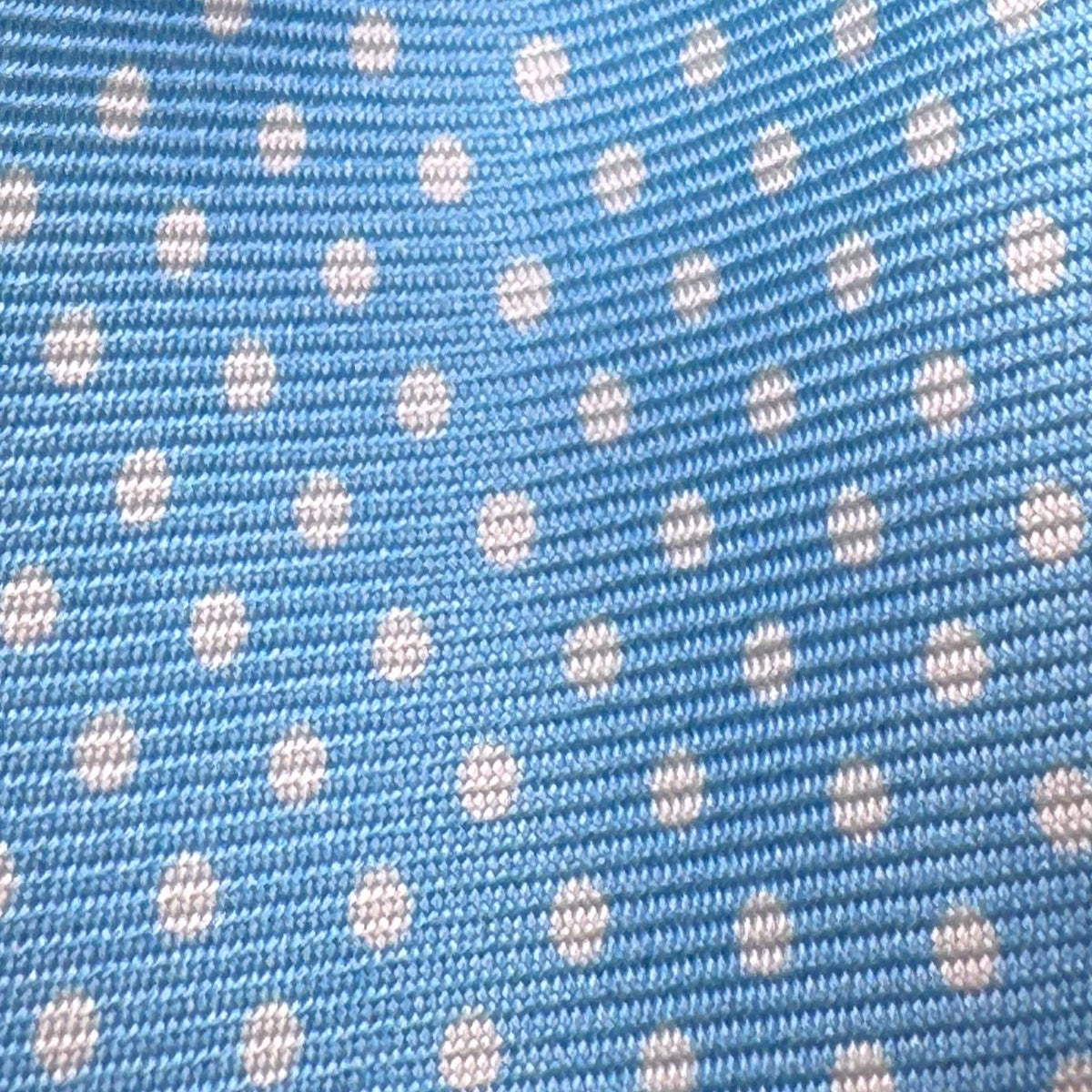 Cruciani &amp; Bella
100% Printed Silk&nbsp;
Tipped
Baby Blue and White Polka Dots Motif Tie
Handmade in Italy
8,5 cm x 148 cm
New Old Stock