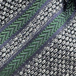 Drake's for Cruciani &amp; Bella
100%&nbsp; Woven Silk
Tipped
Grey Melange, Dark Blue and Green Stripes
Handmade in London, England
8 cm x 150 cm