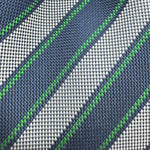 Drake's for Cruciani &amp; Bella
100%&nbsp; Woven Silk
Tipped
Grey, Dark Blue and Green Stripes
Handmade in London, England
8 cm x 150 cm