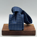Cruciani &amp; Bella
100% Printed Silk&nbsp;
Tipped
Blue, Light Blue and White Motif Tie
Handmade in Italy
8 cm x 148 cm
New Old Stock