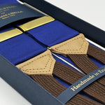 Albert Thurston for Cruciani &amp; Bella
Made in England
Adjustable Sizing
40 mm Woven Barathea&nbsp;
Corn Flower Blue Plain braces
Braid ends
Y-Shaped
Gold Fittings
Size Multifit Adjustable&nbsp;Length:&nbsp;115cm (= 45 inch) Maximum