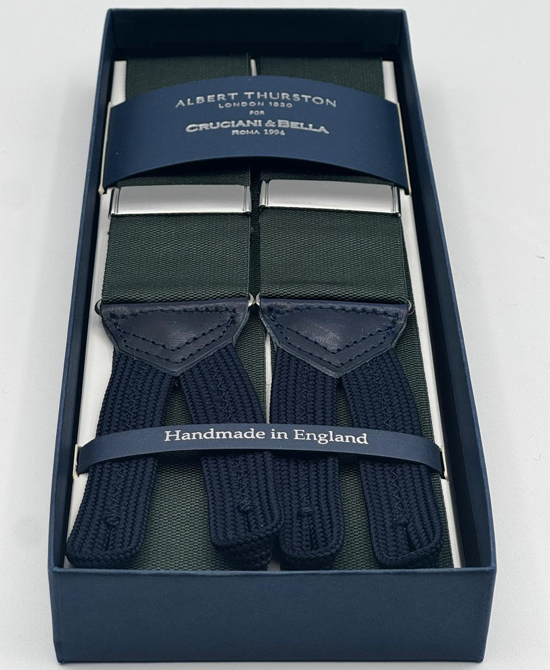 Albert Thurston - Woven Barathea Braces  - 40 mm -  Tartan Green Plain  # 9887