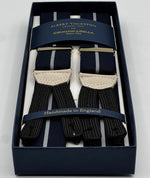 Albert Thurston for Cruciani &amp; Bella
Made in England
Adjustable Sizing
35 mm elastic Blue and Grey Stripe braces
Braid ends
Y-Shaped
Gold Fittings
Size Multifit Adjustable&nbsp;Length:&nbsp;115cm (= 45 inch) Maximum